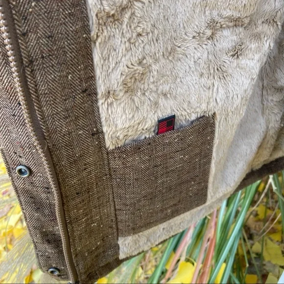 Woolrich Tweed Brown/Tan Utility Coat Barn Jacket Faux Fur lined 6 pockets sz M - Picture 5 of 15